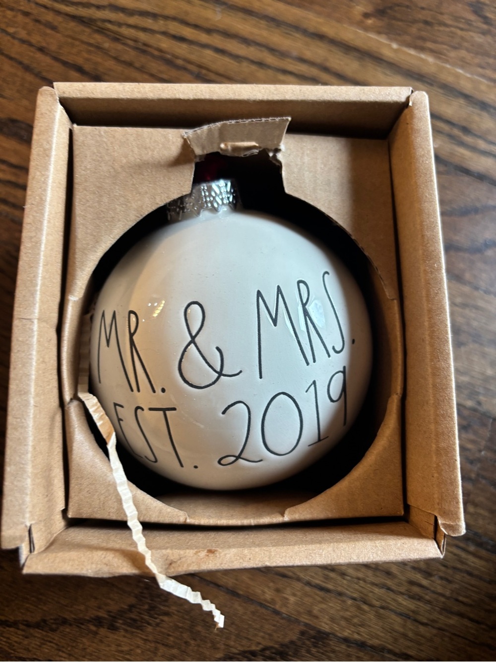 Rae Dunn Mr. & Mrs. Est. 2019 Ceramic Holiday Ornament - White